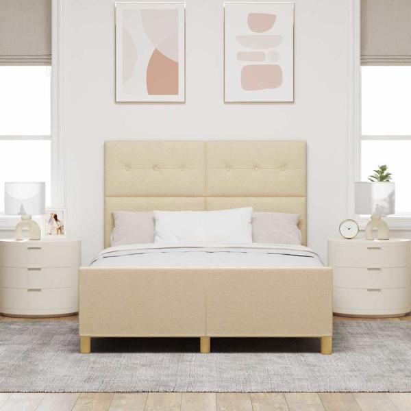 Bettgestell mit Kopfteil Creme 140 x 200 cm Stoff