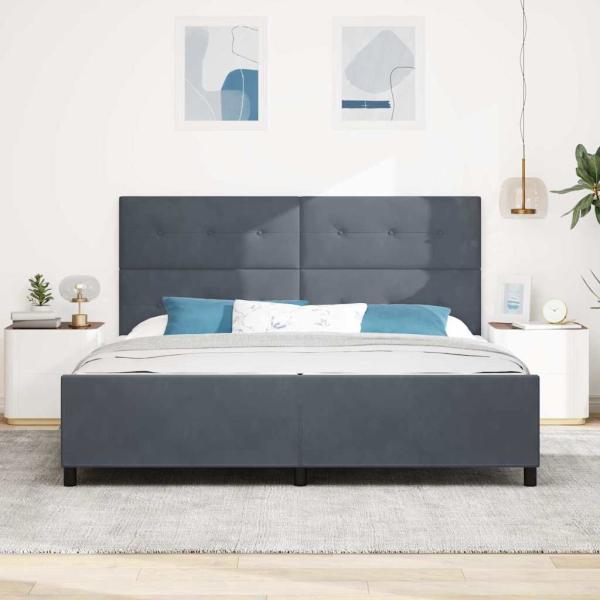 Boxspringbett mit Kopfteil Dunkelgrau 200 x 200 cm Samt