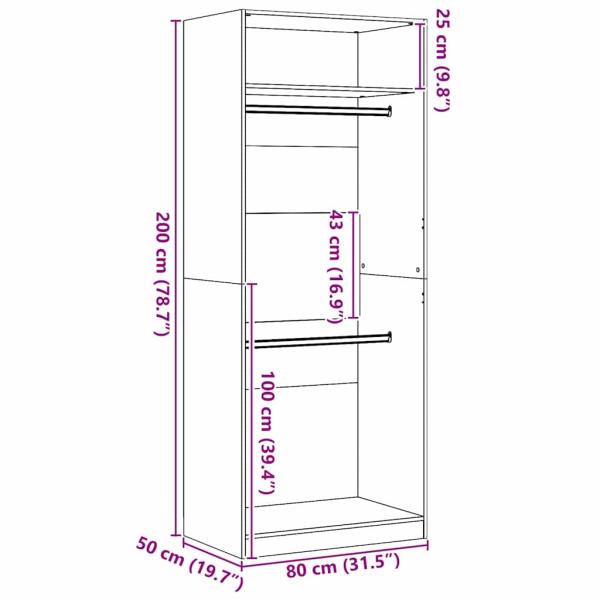 Kleiderschrank Schwarz Eiche 80x50x200 cm Holzwerkstoff
