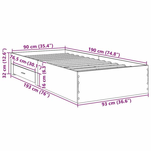Bettgestell Sonoma Eiche 90x190 cm Spanplatte