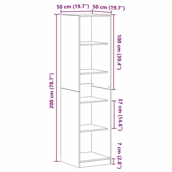 Kleiderschrank aus schwarzer Eiche 50x50x200 cm Möbelspanplatte