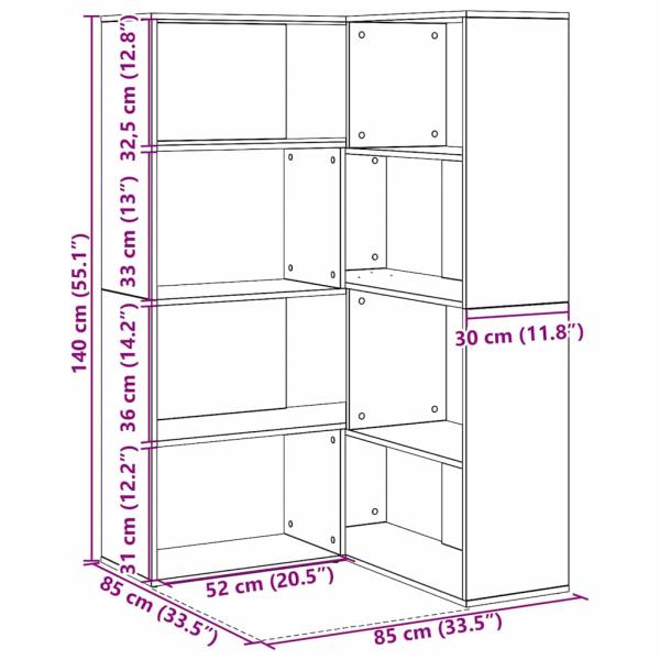 Eckschrank Schwarz Eiche 140x30x140 cm Spanplatte