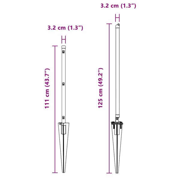 Zaunpfosten mit Spike 52 Stück Ø32 mm 80 cm verzinkter Stahl