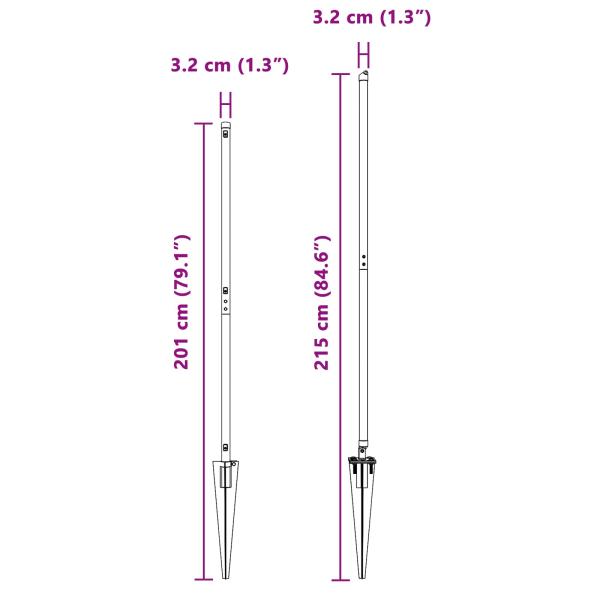 Zaunpfosten mit Spike 52 Stück Ø32 mm 170 cm verzinkter Stahl