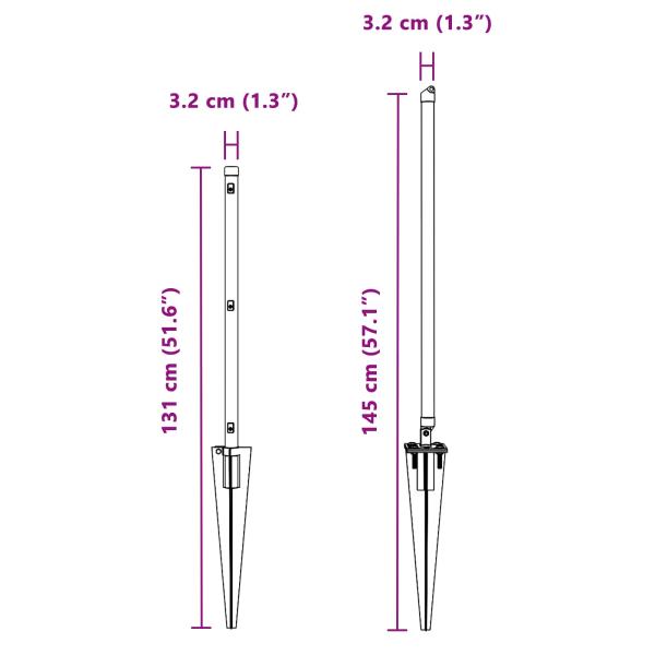 Zaunpfosten mit Spitze 52 Stück Ø32 mm 100 cm Galvanisiertes Stahl