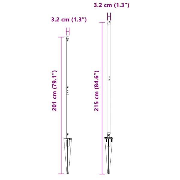 Zaunpfosten mit Spitze 52 Stück Ø32 mm 170 cm Galvanisiertes Stahl