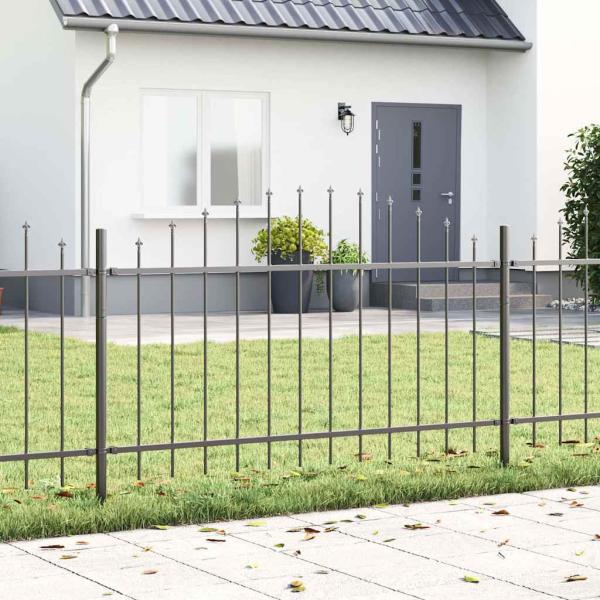 ARDEBO.de - Gartenzaun mit Bogenoberteil in Grau 6,8x1 m aus Stahl