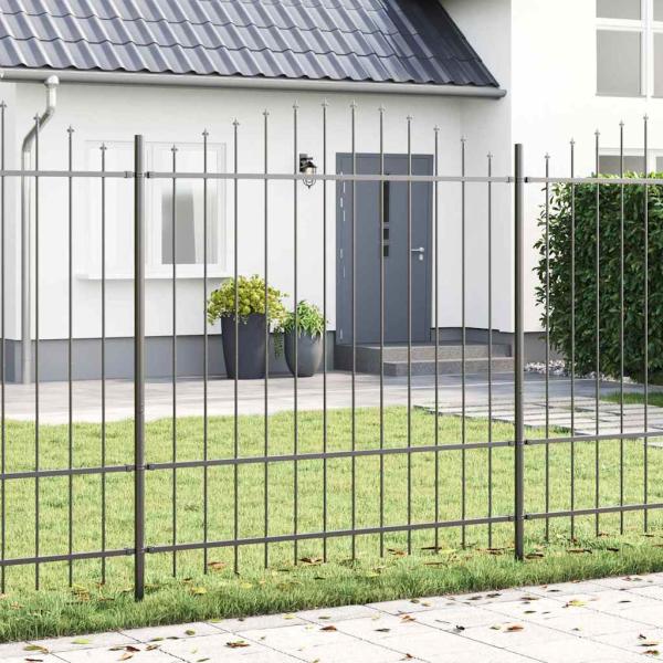 ARDEBO.de - Gartenzaun mit Bogenoberteil Grau 10,2x1,75 m Stahl