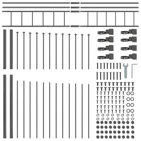 Gartenzaun mit Bogenoberseite Grau 10,2x2 m aus Stahl