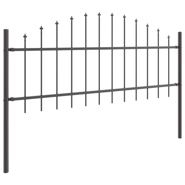 Gartenzaun mit Bogenoberteil Grau 11,9x0,75 m aus Stahl