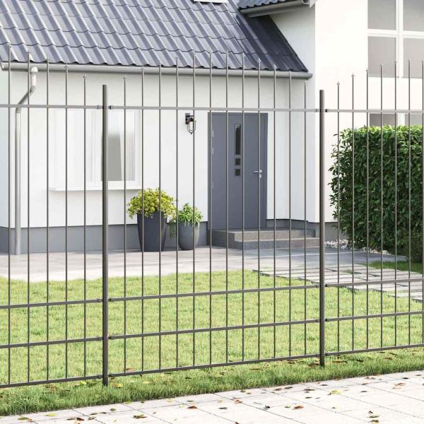 ARDEBO.de - Gartenzaun mit Bogenoberteil Grau 13,6x2 m aus Stahl