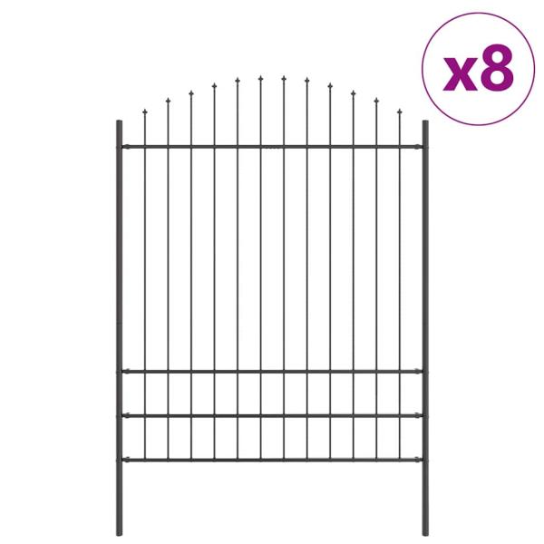 Gartenzaun mit Bogenoberteil Grau 13,6x2 m aus Stahl
