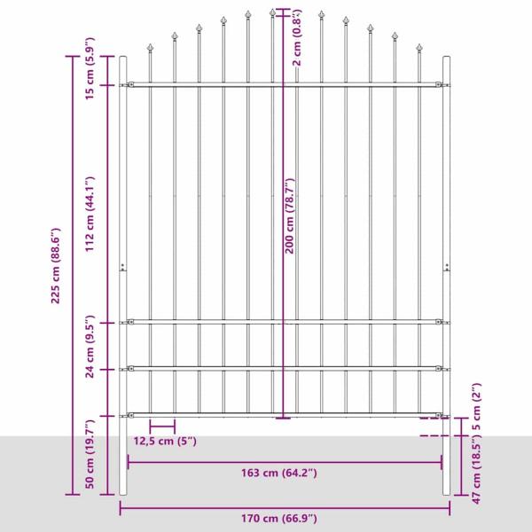 Gartenzaun mit Bogenoberteil Grau 13,6x2 m aus Stahl