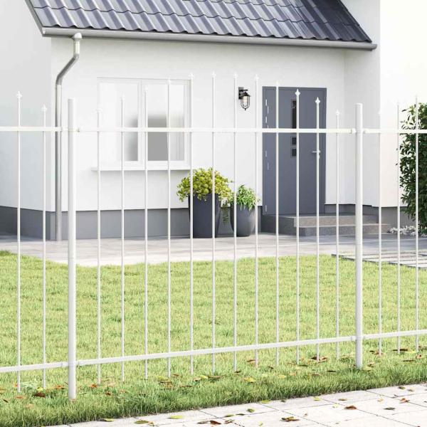ARDEBO.de - Gartenzaun mit gewölbtem Oberteil, weiß, 6,8x1,25 m, Stahl