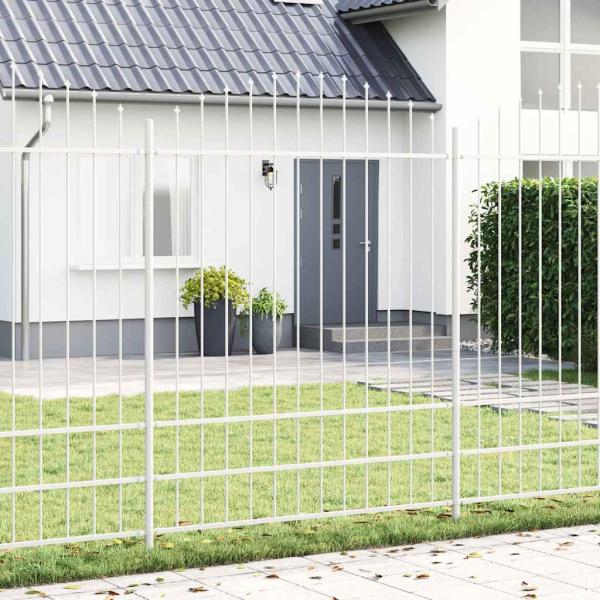 ARDEBO.de - Gartenzaun mit Rundbogen Weiß 6,8x2 m Stahl