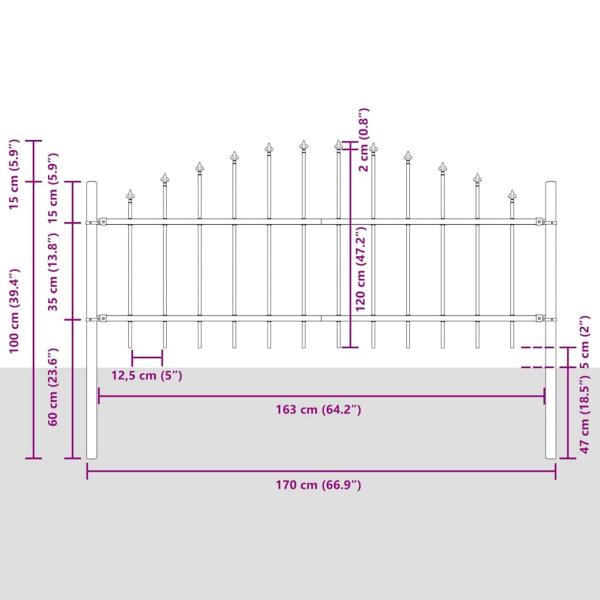 Gartenzaun mit Bogenoberteil Weiß 8,5x0,75 m Stahl