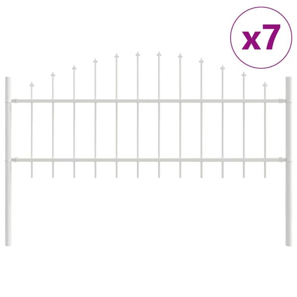 Gartenzaun mit gewölbtem Oberteil Weiß 11,9 x 0,75 m aus Stahl