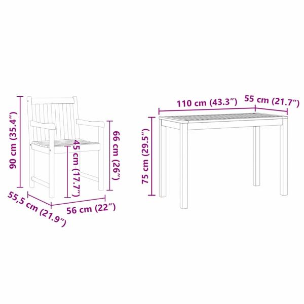 3-teiliges Garten-Esszimmer-Set aus massivem Akazienholz
