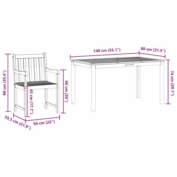 5-teiliges Garten-Esszimmer-Set aus massivem Akazienholz