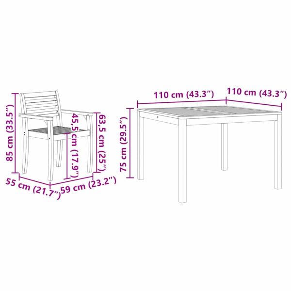 3-teiliges Garten-Esszimmer Set aus massivem Akazienholz