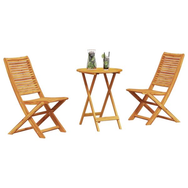3-teiliges klappbares Bistro-Set aus massivem Akazienholz