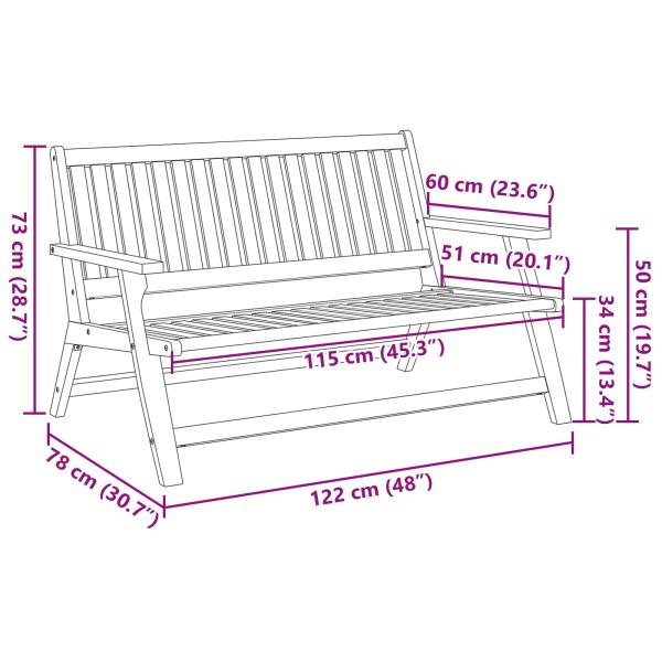 Gartenbank 122,5x77x74 cm Massivholz Akazie