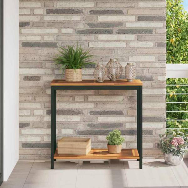 ARDEBO.de - Outdoor Tisch Natur & Schwarz 35x80x75 cm Massivholz und Stahl