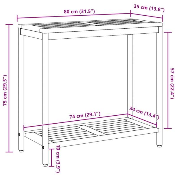 Outdoor Tisch Natur & Schwarz 35x80x75 cm Massivholz und Stahl