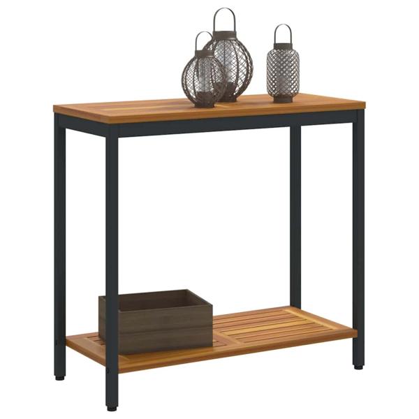 Outdoor Tisch Natur & Schwarz 35x80x75 cm Massivholz und Stahl