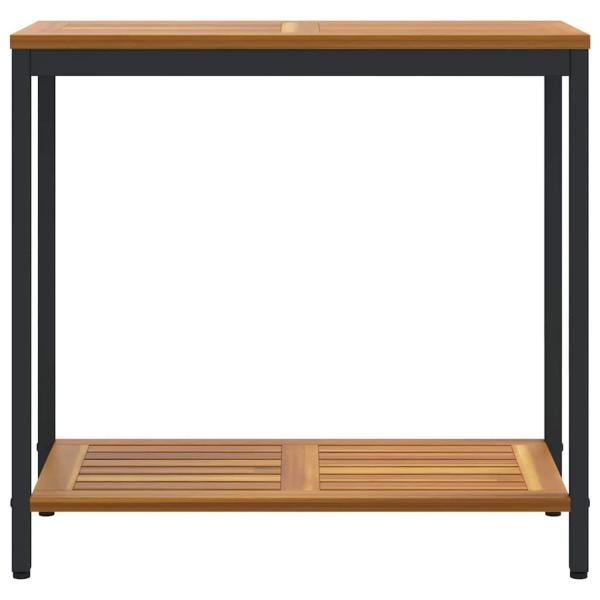 Outdoor Tisch Natur & Schwarz 35x80x75 cm Massivholz und Stahl