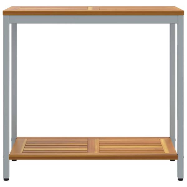 Gartentisch Natur & Grau 35x80x75 cm Massivholz und Stahl