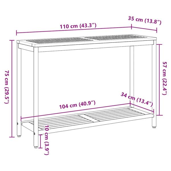 Gartentisch Natur & Grau 35x110x75 cm aus Massivholz und Stahl