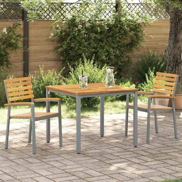 ARDEBO.de - Stapelbarer Gartenstuhl Grau, Braun Stahl, Holz Standardgröße