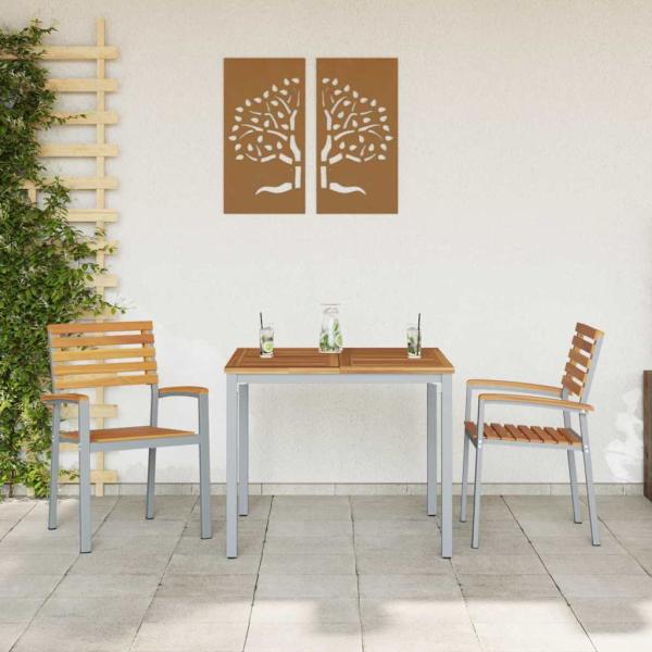 Stapelbarer Gartenstuhl Grau, Braun Stahl, Holz Standardgröße