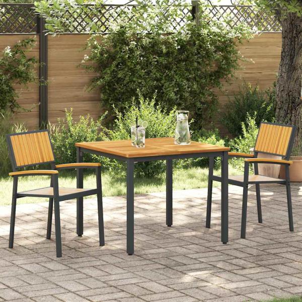ARDEBO.de - Outdoor Stühle 2er Set Stapelbar Schwarz Massivholz Akazie und Metall