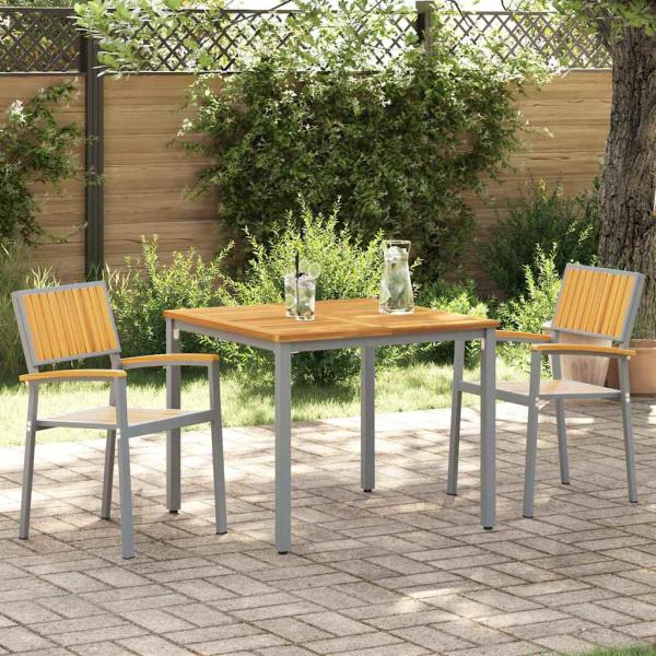 ARDEBO.de - Outdoor-Stühle 2er Set Stapelbar Grau Massivholz Akazie und Metall