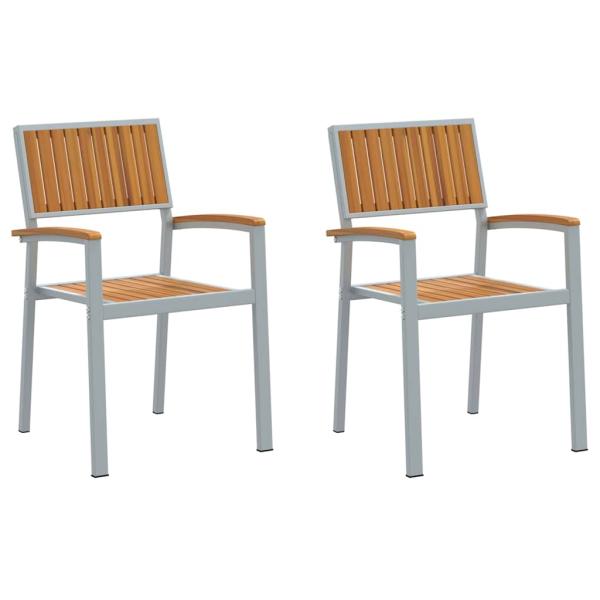 Outdoor-Stühle 2er Set Stapelbar Grau Massivholz Akazie und Metall
