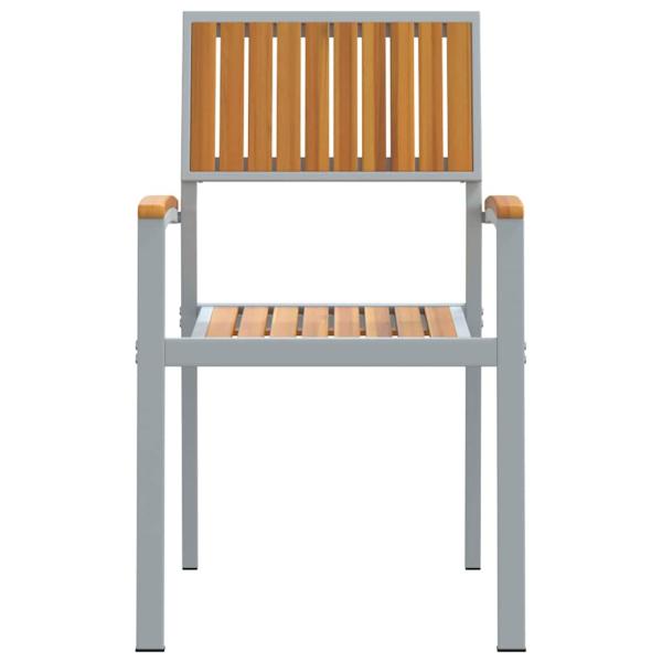 Outdoor-Stühle 2er Set Stapelbar Grau Massivholz Akazie und Metall