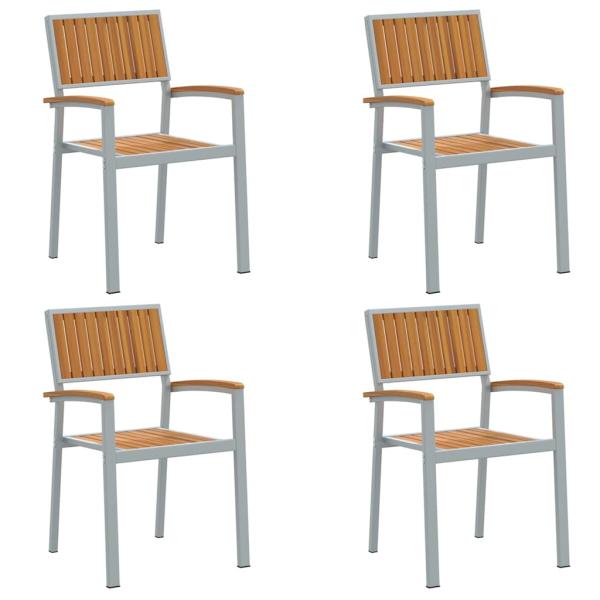 Outdoor Stühle 4 Stück Stapelbar Grau Massivholz Akazie und Metall