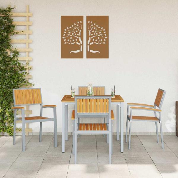 Outdoor Stühle 4 Stück Stapelbar Grau Massivholz Akazie und Metall