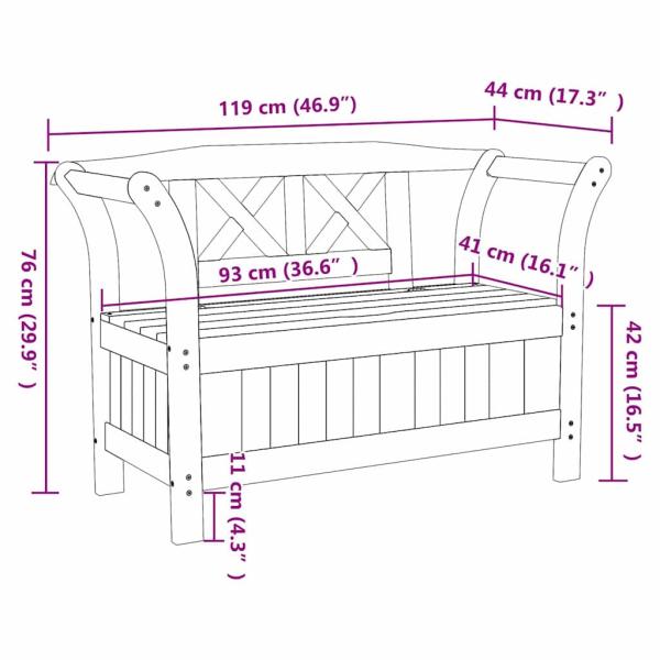 Gartenstauraum Bank Akazie 119x76x44 cm Massivholz Kiefer