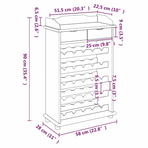 Weinregal Braun 58 x 28 x 90 cm Massives Kiefernholz