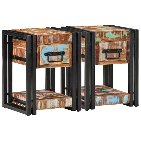 Nachttische 2er Set, 40x40x40 cm, Massivholz, Altholz