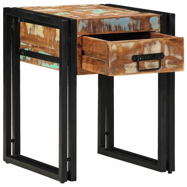 Beistelltisch mit Schublade Schwarz 40x40x50 cm Massivholz Altholz