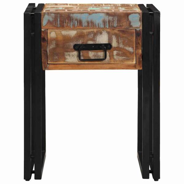 Beistelltisch mit Schublade Schwarz 40x40x50 cm Massivholz Altholz