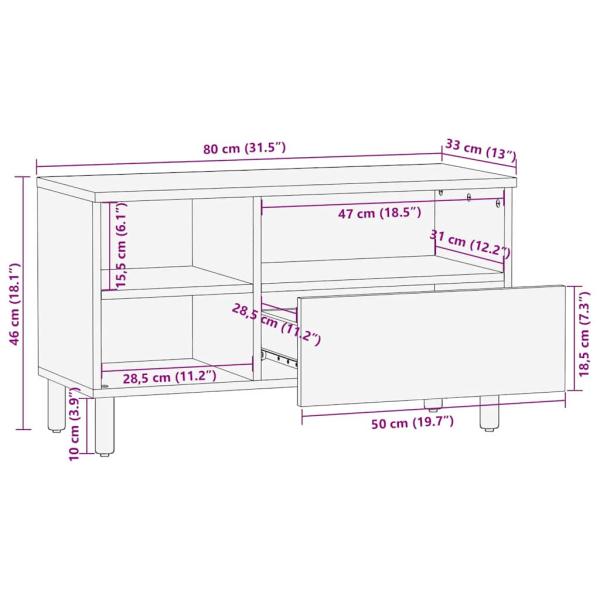 TV Schrank 80x33,5x46 cm Massivholz Akazie