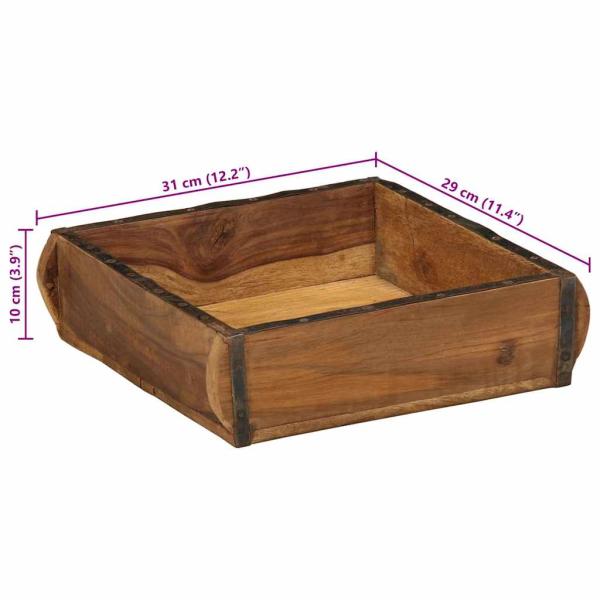 Tablett 31x29x10 cm Aus Solidem Holz Wiederverwertet