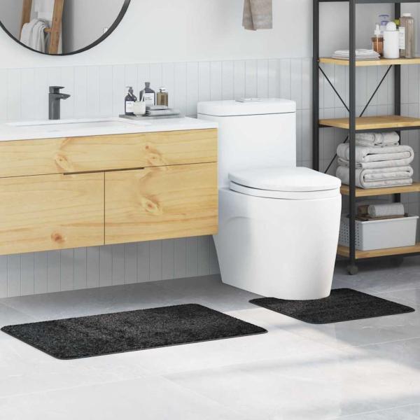 ARDEBO.de - 2er Set Badteppich Dunkelgrau Polypropylen Rutschfest