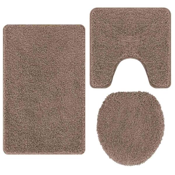 3-teiliges Badteppich-Set Braun Polypropylen Rutschfest