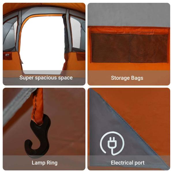 Familienzelt mit Fenstern Tunnel Grau und Orange für 8 Personen wasserdicht